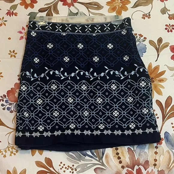 Loft 6 Blue Embroidered Boho Mediterranean Casual Summer Fall Casual City Skirt - Picture 2 of 7